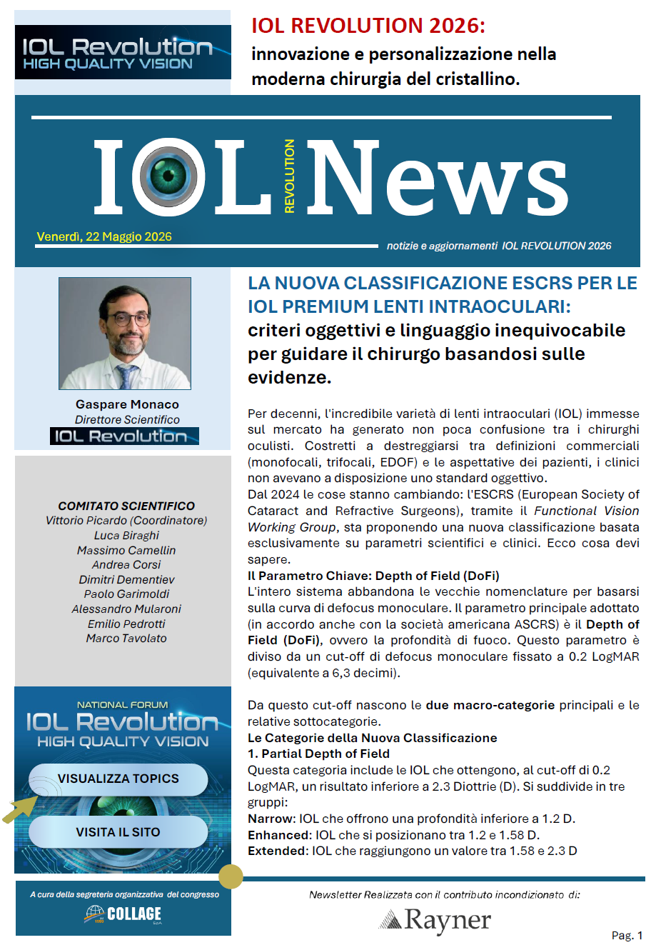 La nuova classificazione ESCRS per le IOL PREMIUM LENTI INTRAOCULARI